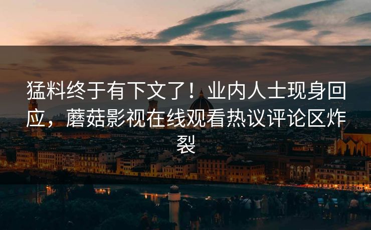 猛料终于有下文了!业内人士现身回应,蘑菇影视在线观看热议评论区炸裂